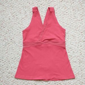 LULULEMON Athletic Deep V Tank 8 Red Mesh Pocket Faux Wrap Yoga